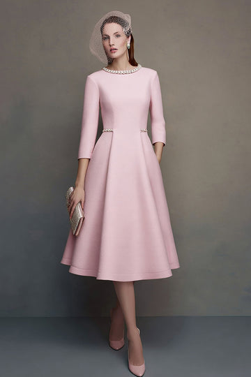 A Line Pink Midi Work Dress with Beading